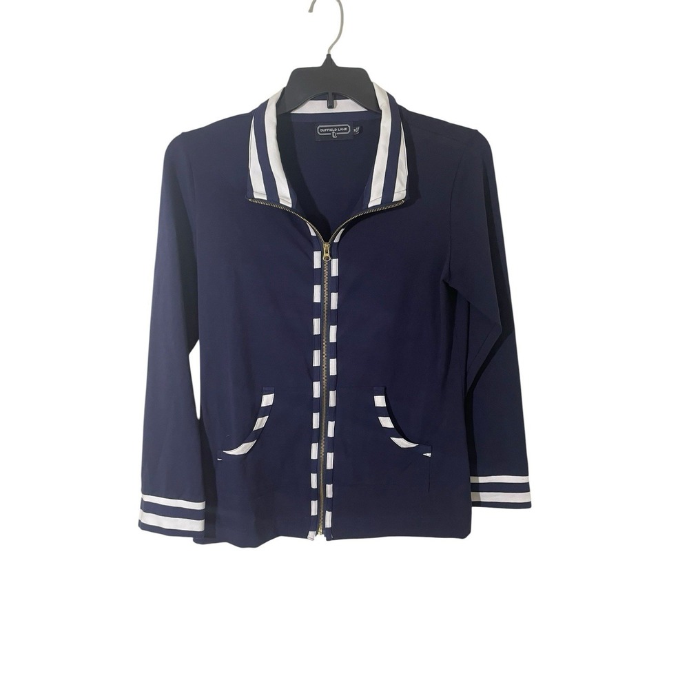 Duffield Lane Size Medium Navy Full Zip Light Jacket Nautical Old Money Classy